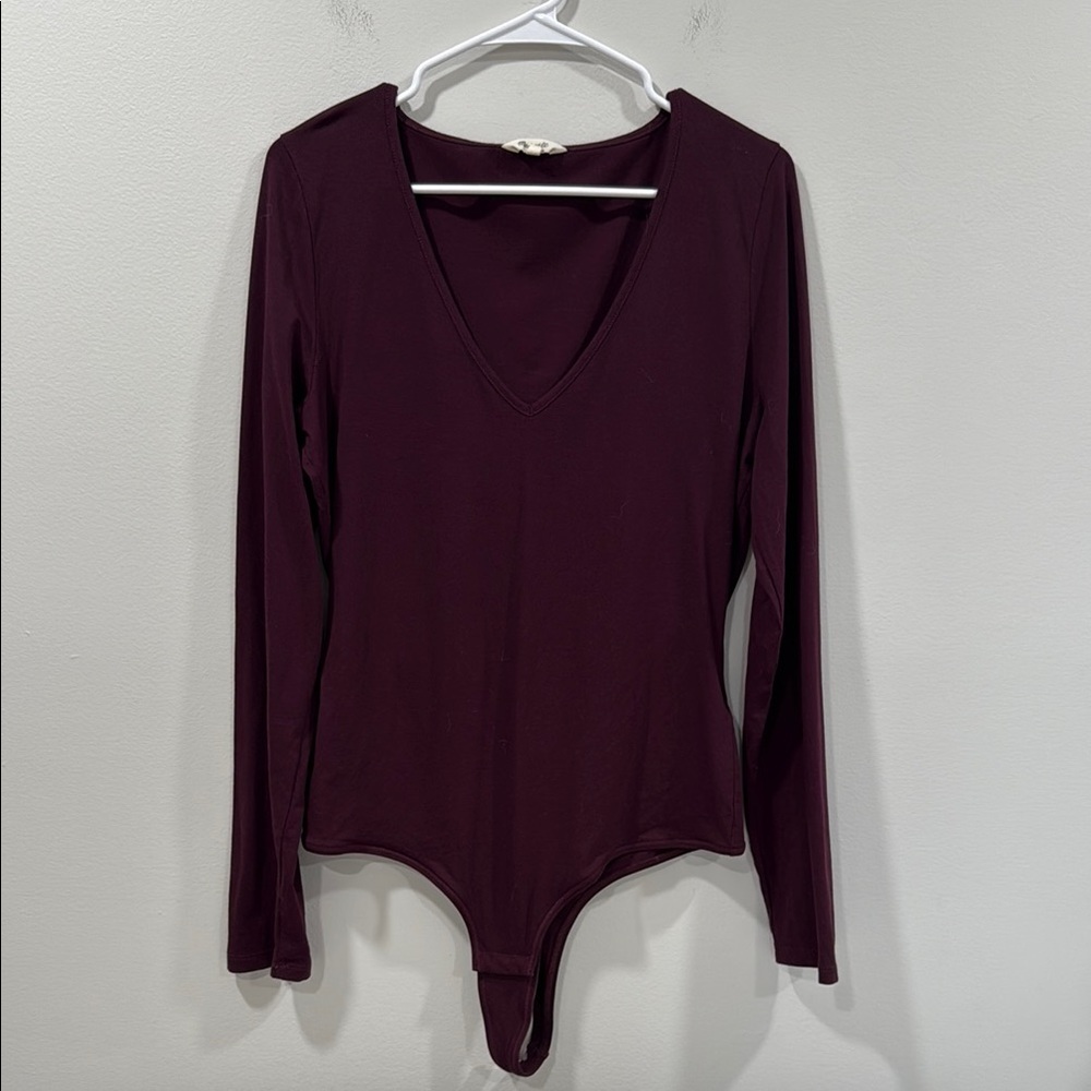 Madewell Pointelle XL Long Sleeve Burgundy Thong Bodysuit NWOT